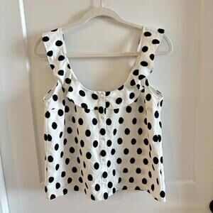 Women’s Sezane Blouse - White And Black Polka Dots - Size 38 - Ruffle Details